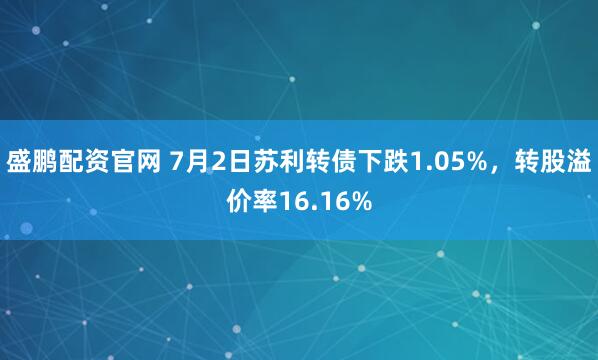 盛鹏配资官网 7月2日苏利转债下跌1.05%,转股溢价率16.16%