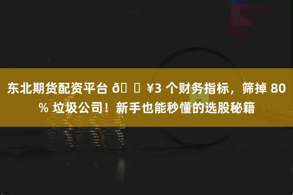 东北期货配资平台 🔥3 个财务指标，筛掉 80% 垃圾公司！新手也能秒懂的选股秘籍